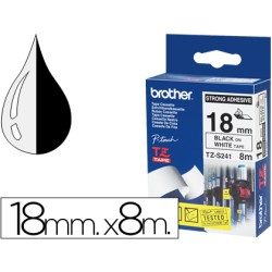 Cinta brother tzes241 blanco-negro 18mm longitud 8 m superadhesiva