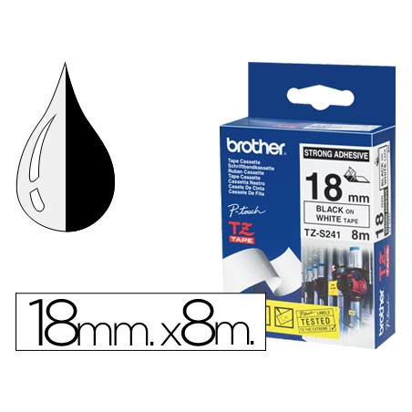 Cinta brother tzes241 blanco-negro 18mm longitud 8 m superadhesiva