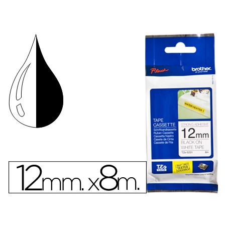 Cinta brother tzes231 blanco-negro 12mm longitud 8 msuper adhesiva