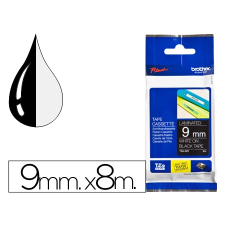 Cinta brother tze325 negro-blanco 9mm longitud 8 m
