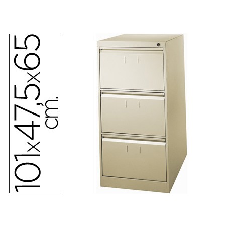 Fichero cajones de suelo metalico de 3 cajones 101 alto,65 prof. 47,5 ancho color beige n.34 antivuelco