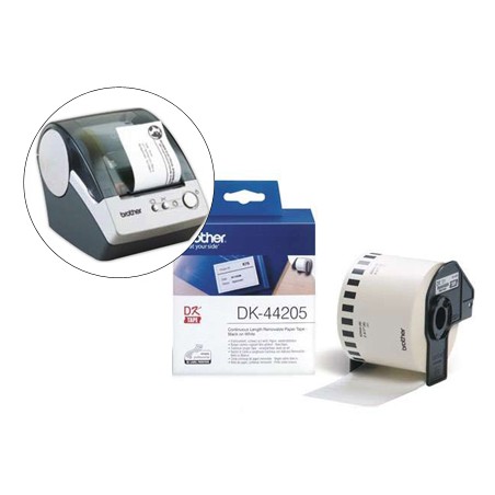Etiqueta brother dk44205 cinta papel continuo adhesiva removible blanca 62x30,48 m