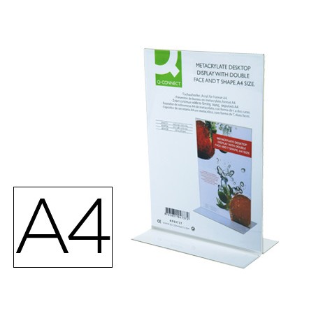 Expositor sobremesa q-connect con forma de t metacrilato tamaño a4 a dos caras