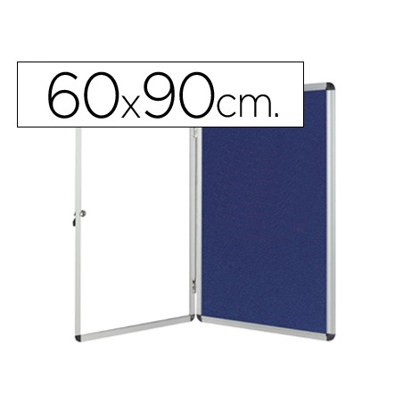 Vitrina de anuncios q-connect mural pequeña fieltro azul con puerta y marco con cerradura 72x98 cm