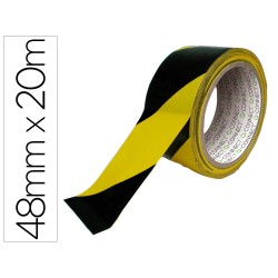 Cinta adhesiva q-connect de seguridad amarilla y negra 20 m x 48 mm