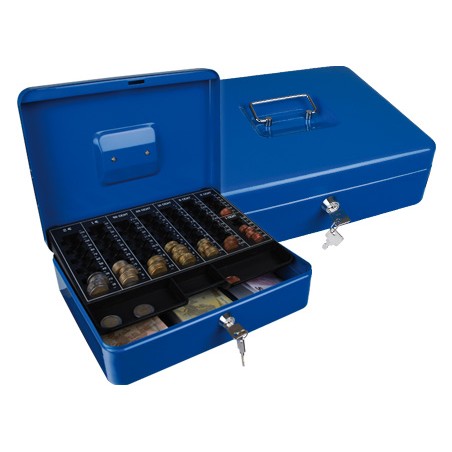 Caja caudales q-connect 12" 300x240x90 mm azul con portamonedas