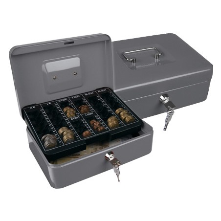 Caja caudales q-connect 10" 250x180x90 mm plata con portamonedas
