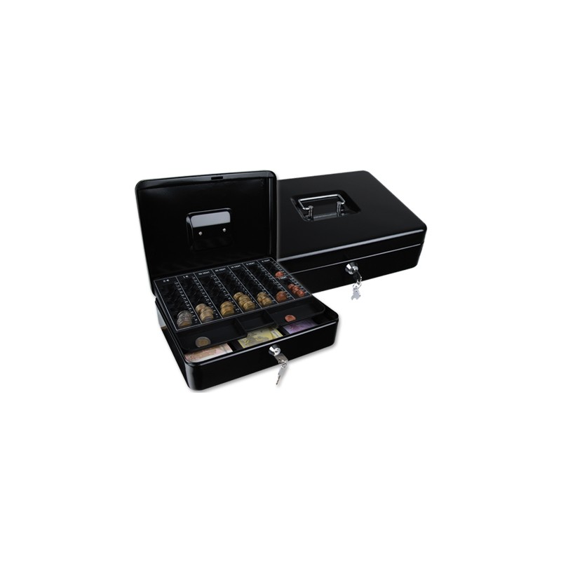 Caja caudales q-connect 12" 300x240x90 mm negra con portamonedas