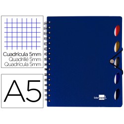 Cuaderno espiral liderpapel a5 micro executive tapa plastico 100h 80gr cuadro 5mm 5 se paradores con gomilla azul