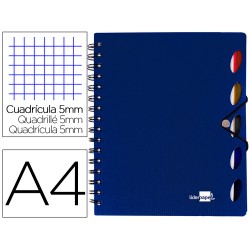 Cuaderno espiral liderpapel a4 micro executive tapa plastico 100h 80gr cuadro 5mm 5 sep aradores con gomilla azul
