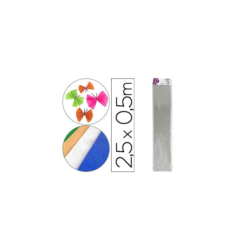 Papel crespon liderpapel 50 cm x 2.5m metalizado plata