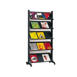 Expositor paperflow de suelo movil metalico con 5 repisas color negro 855x1675x385 mm