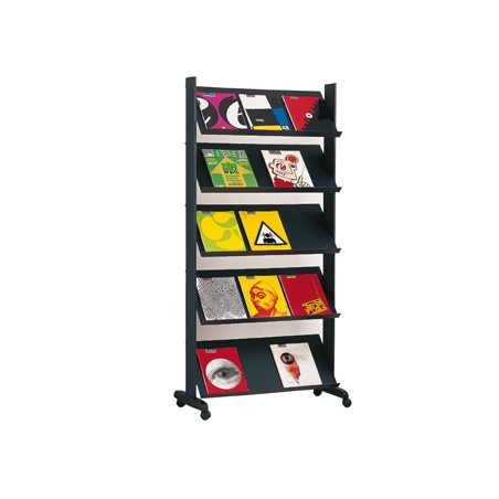 Expositor paperflow de suelo movil metalico con 5 repisas color negro 855x1675x385 mm