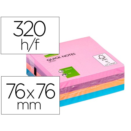Bloc de notas adhesivas quita y pon q-connect con 320 hojas 76x76mm