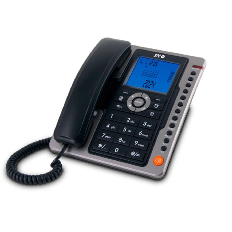 Telefono spc sobremesa/mural pantalla 3,5" retroiluminada con rellamada opcion mute 7 memorias directas color negro Telefono spc sobremesa/mural pantalla 3,5" retroiluminada con rellamada opcion mute 7 memorias directas color negro