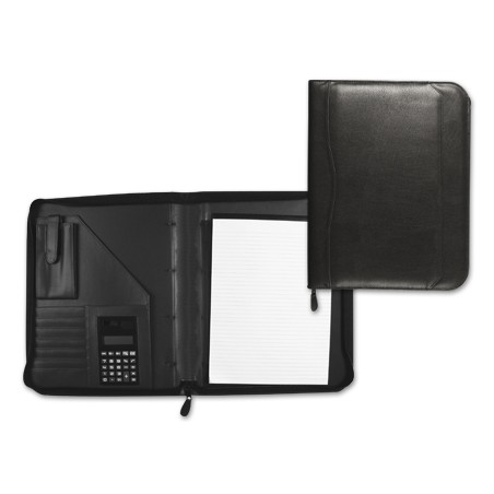 Carpeta portafolios q-connect cremallera sin anillas con calculadora y bolsa para movil color negro 260x355 mm