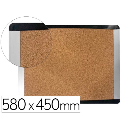 Pizarra corcho bi-office inka reciclado marco de aluminio y laterales plastico negro 580x450 mm