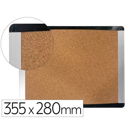 Pizarra corcho bi-office inka reciclado marco de aluminio y laterales plastico negro 355x280 mm