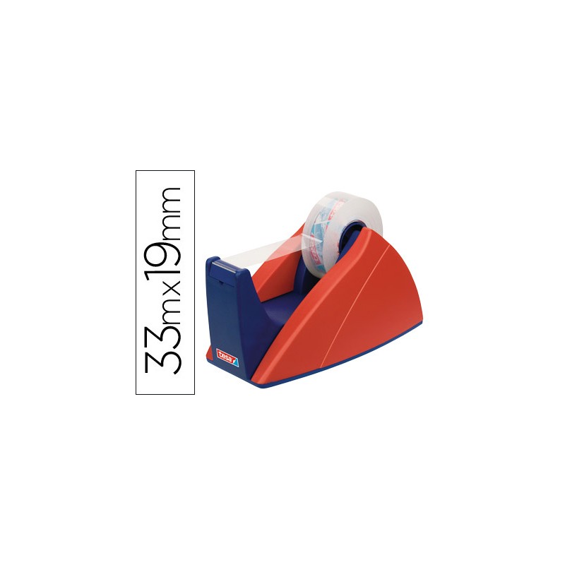 Portarrollo sobremesa tesa con cuchilla de corte recto para cintas de 33 m color azul/rojo