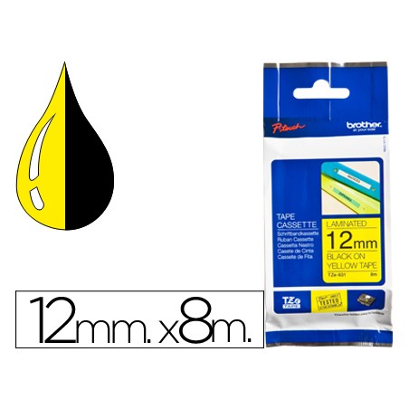 Cinta brother tze631 amarillo-negro 12mm longitud 8 m