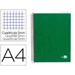 Cuaderno espiral liderpapel a4 micro papercoat tapa forrada 140h 75gr cuadro5mm 5 banda s 4 taladros verde