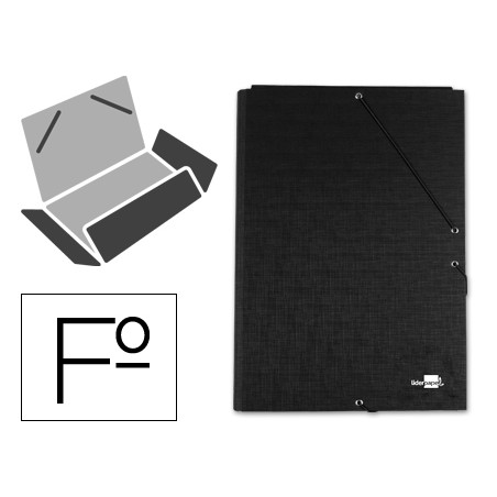 Carpeta liderpapel gomas tres solapas carton forrado folio color negro