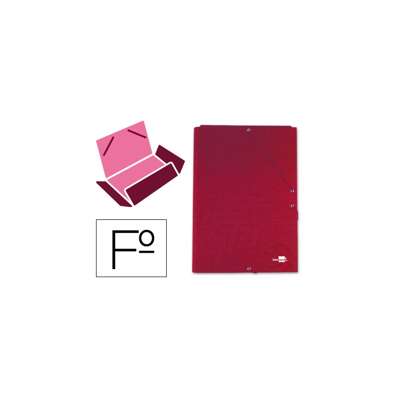 Carpeta liderpapel gomas tres solapas carton forrado folio color rojo