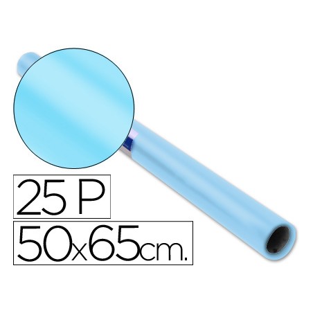 Papel charol celeste rollo 25 hojas de 50x65 cm