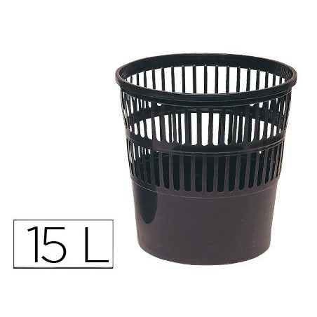 Papelera plastico q-connect 15 litros rejilla color negro 285x290 mm