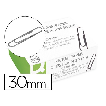 Clips niquelados q-connect nº1,5 30 mm caja de 100 unidades