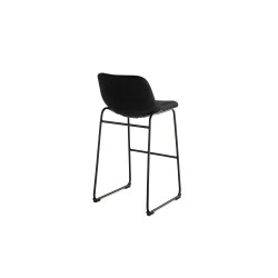 Taburete alto rocada con asiento y respaldo bajo tapizado tela ignifuga base metalica acero color negro