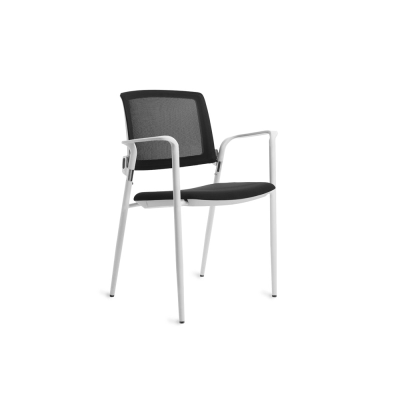 Silla rocada confidente brazos fijos estructura metalica blanca asiento tela ignifuga respaldo de malla Silla rocada confidente brazos fijos estructura metalica blanca asiento tela ignifuga respaldo de malla