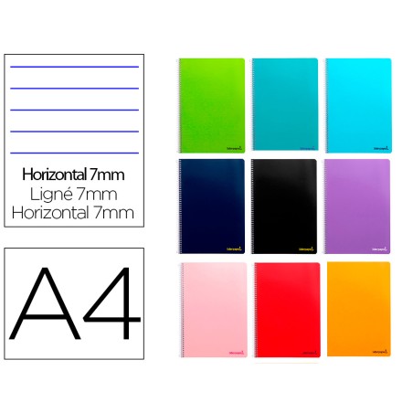 Cuaderno espiral liderpapel a4 micro smart tapa blanda 80h 60gr horizontal 7mm doble margen 4 taladros colores
