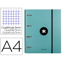 Carpeta con recambio antartik a4 cuadro 5mm forrada 4 anillas 40mm redondas con solapa color menta