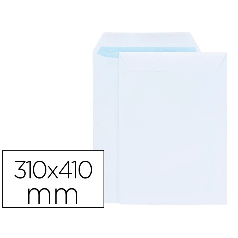 Sobre liderpapel bolsa blanco 310x410 mm solapa tira de silicona papel offset 100 gr caja de 250 unidades