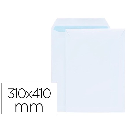 Sobre liderpapel bolsa blanco 310x410 mm solapa tira de silicona papel offset 100 gr caja de 250 unidades