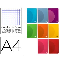 Libreta liderpapel 360 tapa de plastico a4 48 hojas 90gr cuadro 3mm con margen colores surtidos
