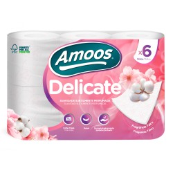 Papel higienico amoos delicate 3 capas color blanco paquete de 6 rollos 20 m