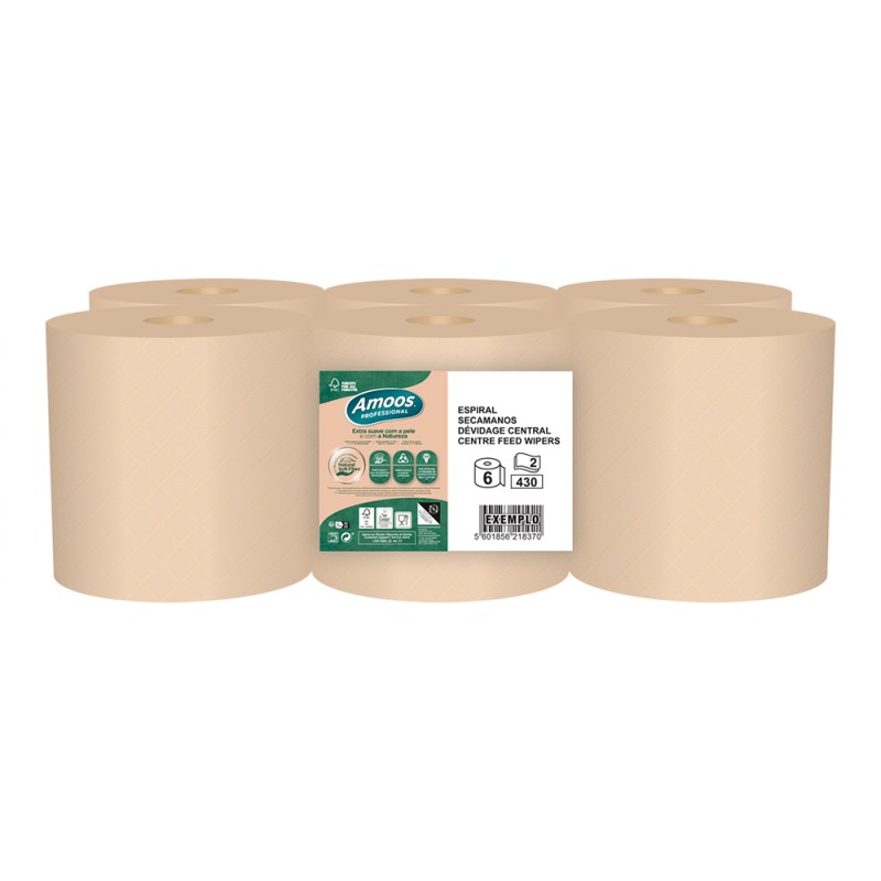 Papel secamanos amoos naturally soft 2 capas pasta cruda paquete de 6 rollos 125 m
