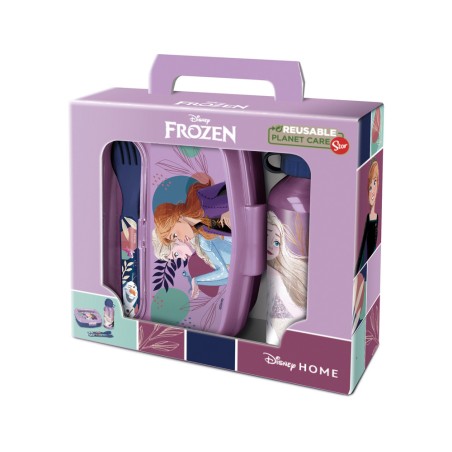 Set de botella portaliquidos y sandwichera safta + cubiertos frozen ice magic 180x210x70 mm