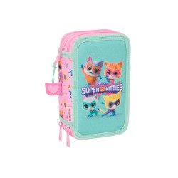 Plumier escolar safta triple 37 piezas superkitties 195x125x55 mm