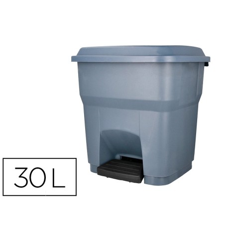 Papelera contenedor q-connect plastico con tapa y pedal 30 litros gris 395x395x420 mm
