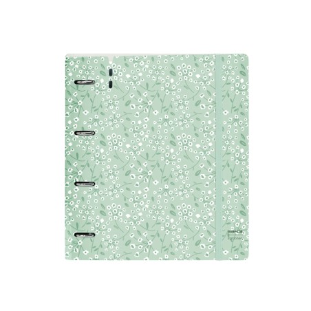 Carpeta con recambio safta din a4 cuadro 5 mm polipropileno foam 4 anillas 35mm estampados floral verde