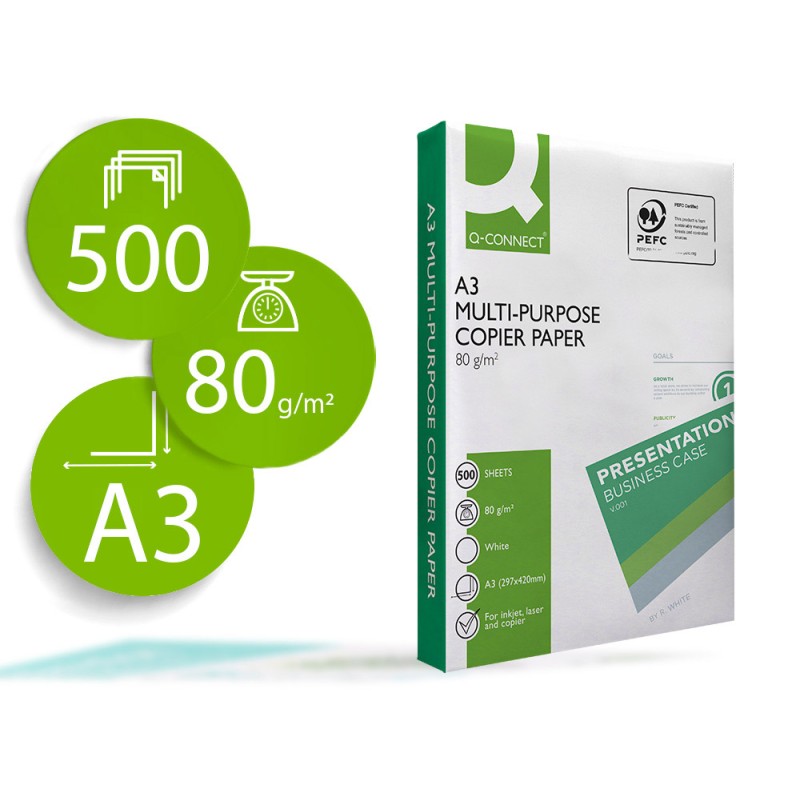 Papel fotocopiadora q-connect economy din a3 80 gramos paquete de 500 hojas