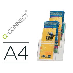 Expositor sobremesa q-connect metacrilato 1/3 din a4 para tripticos 4 compartimentos 110x155x265 mm