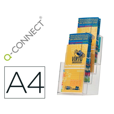 Expositor sobremesa q-connect metacrilato 1/3 din a4 para tripticos 4 compartimentos 110x155x265 mm