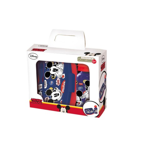 Set de botella y sandwichera + cubiertos safta escolar 210x70x180 mm mickey mouse happy smiles