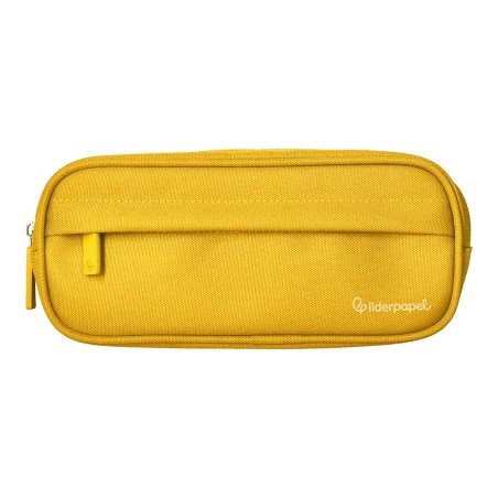 Estuche portatodo liderpapel classic ovalado 2 cremalleras con bolsillo delantero 210x90mm amarillo