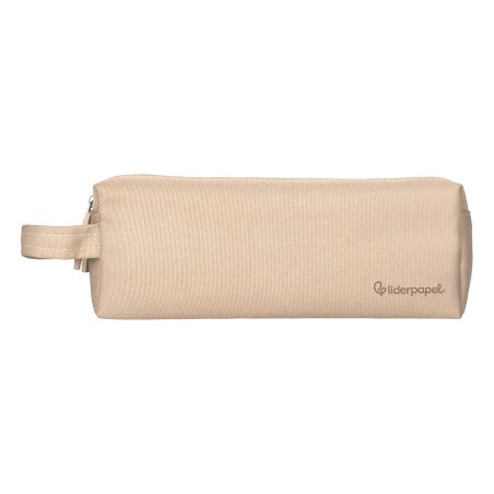 Estuche portatodo liderpapel classic rectangular con asa 2 cremalleras 210 x80mm crema