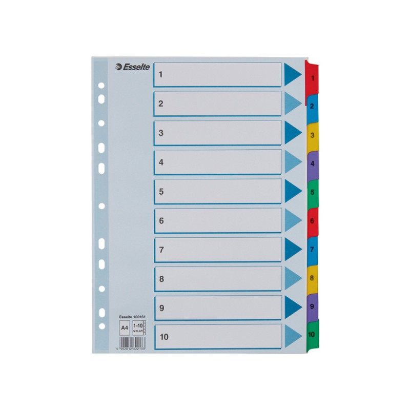 10 Unidades - Separador numerico esselte cartulina mylar borra 1-10 juego de 10 separadores din a4 multitaladro multicolor